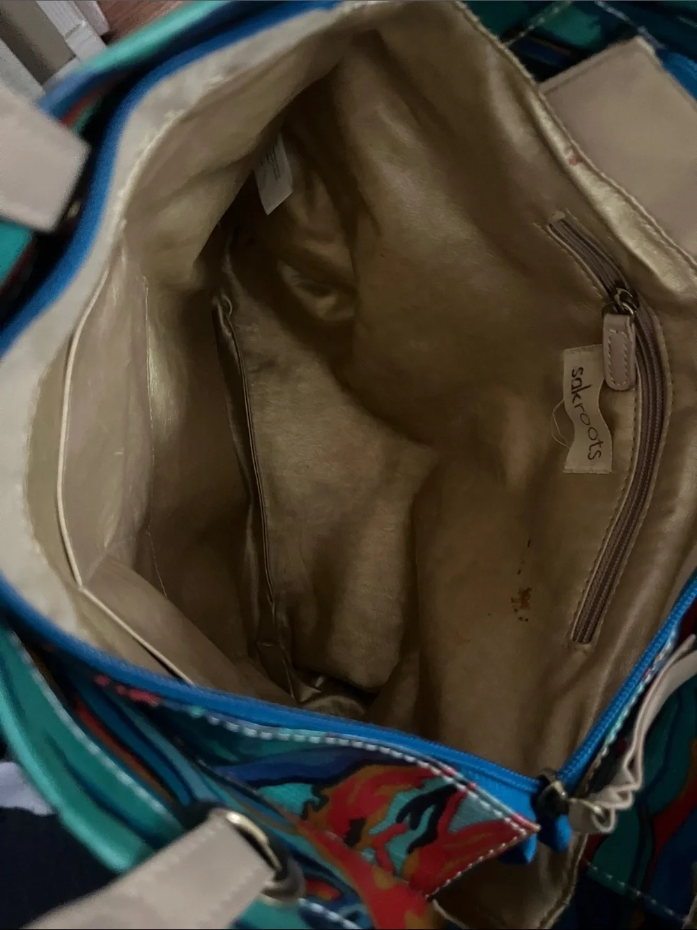 Sakroots Multicolor Swirl Pattern Tote Bag with Beige Handles